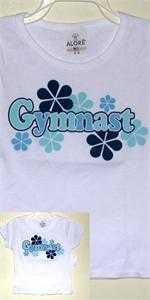 W7312 WHITE SHORT SLEEVE GYMNAST BLUE FLORAL SHIRT 