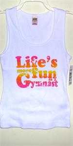 DISTRESSED "LIFE'S MORE FUN AS A GYMNAST" RIBBED WHITE 100% COTTON TANK TOP
