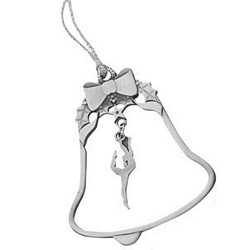 2 1/2 in X 2 1/2 in PEWTER CHRISTMAS ORNAMENT - BELL WITH DANGLING GYMNAST