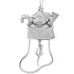 2 1/2 in X 2 1/2 in PEWTER CHRISTMAS ORNAMENT STOCKING W/ DANGLING GYMNAST