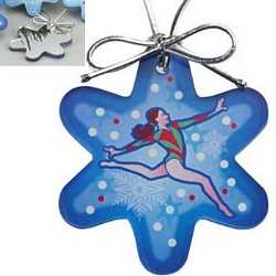 ACRYLIC LEAP ORNAMENT. MIRRORED BACK. METALLIC CORD. 3 in DIAMETER.
