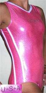 1532-427-PA COMMEMORATIVE OLYMPIC DESIGN, SHINY SILVER AND BUBBLEGUM PINK SHINE-ON HOLOGRAMS, USA CRYSTALS TANK LEOTARD!